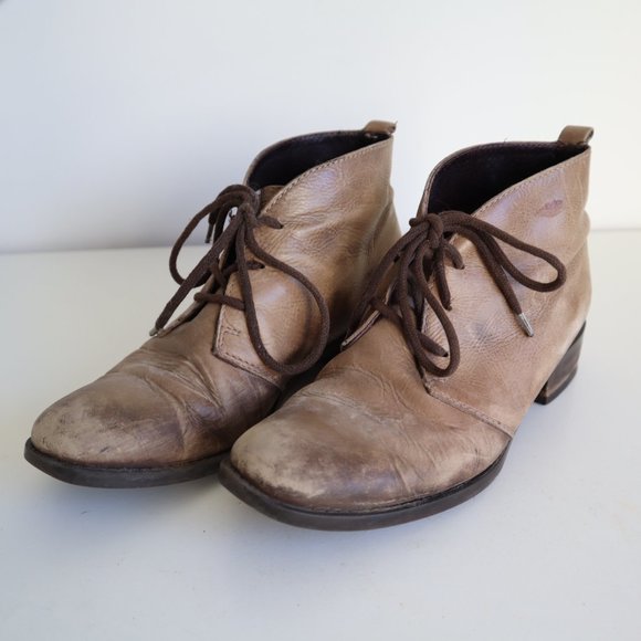 Lavorazione Artigiana Brown Leather Lace-Up Desert Ankle Boots, Size 6 - Picture 13 of 15
